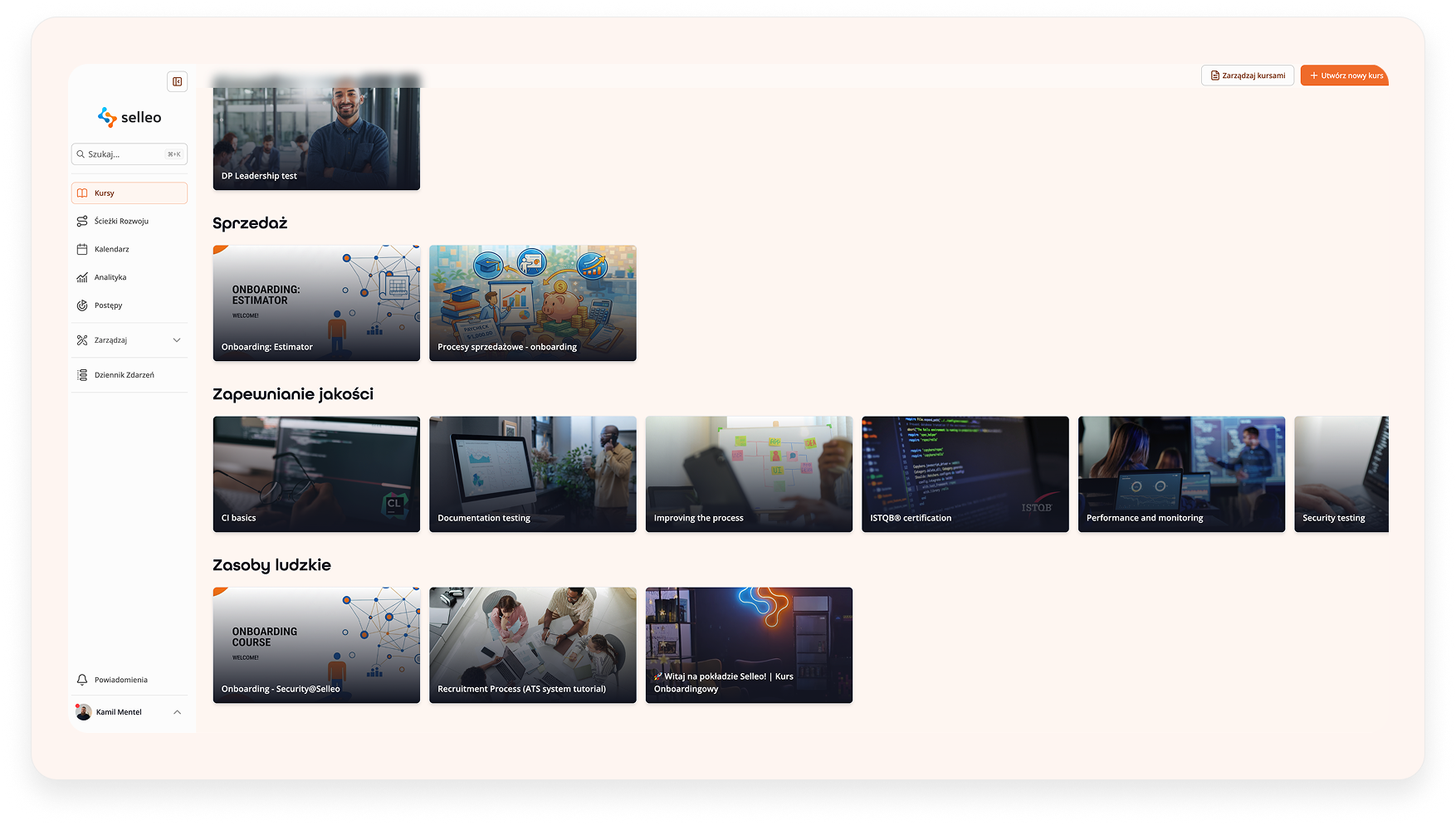 DevPath dashboard view with available courses, filtering, and training cards